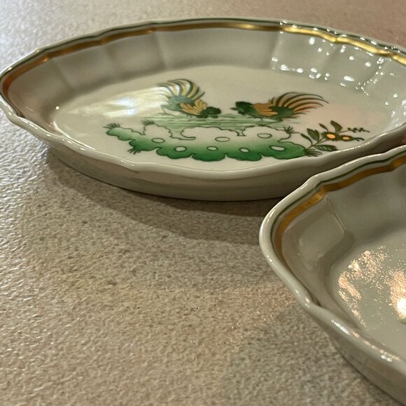 Vintage Richard Ginori Italy Siena Green Scalloped Two Oval Bowls 5" x 3.75" - Picture 5 of 7